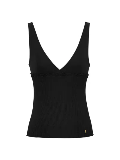Saint Laurent Women's Cassandre Tank Top In Ribbed Silk Jersey In Black