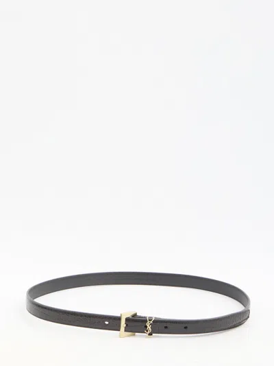 Saint Laurent Cassandre Thin Belt In Brown