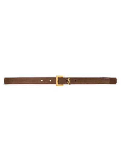 Saint Laurent Women's Cassandre Thin Belt In Suede In Orange