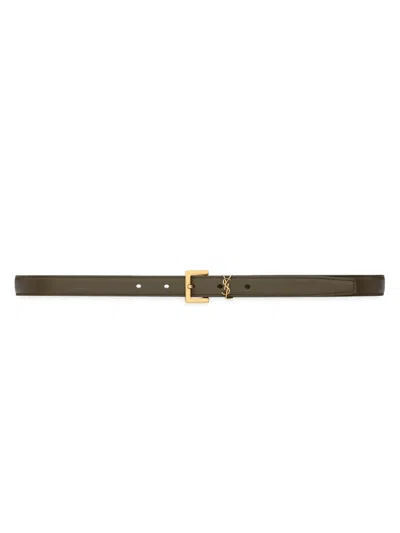 Saint Laurent Women's Cassandre Thin Belt With Square Buckle In Smooth Leather In Neutral