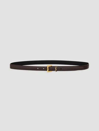 Saint Laurent Women's Cassandre Thin Belt With Square Buckle In Smooth Leather In Mountain Rock