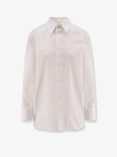 Saint Laurent Women Certified Cotton Shirt With Cassandre Embroidery In White
