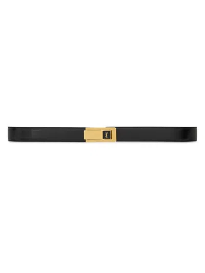 Saint Laurent Women's Charniere Buckle Belt In Smooth Leather In Black
