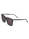 Saint Laurent Corner Angle 56mm Rectangular Sunglasses In Shiny Black