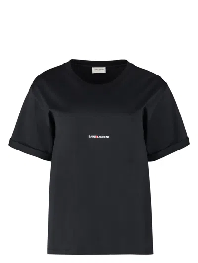 【関税&送料込】Saint Laurent T-Shirt In Cotone Con Logo Logo cotton T-shirt in white - Saint Laurent | Mytheresa