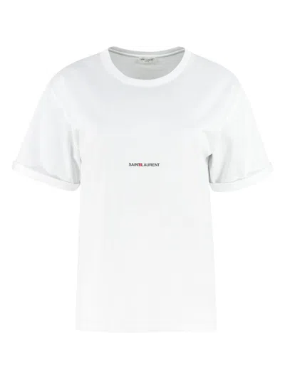 Saint Laurent Women's Cotton Crew-neck T-shirt In White