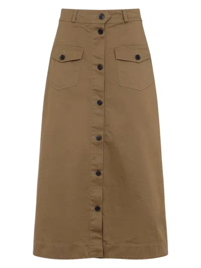 Saint Laurent Women's Cotton Long Skirt In Brown