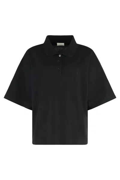 Saint Laurent Women's Cotton-piqué Blend Polo Shirt In Black