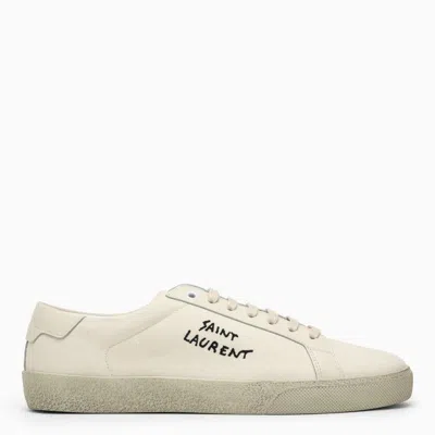 Saint Laurent Women's Court Classic Embroidered Sneakers In White