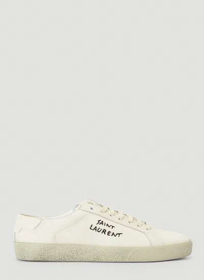 Saint Laurent Women Court Classic Logo Sneakers In Cream
