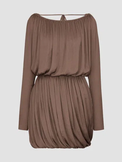 Saint Laurent Women's Cowl-back Dress In Taffeta In Brown