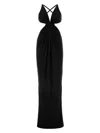 Saint Laurent Abito Lungo In Crepe Nero Donna