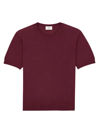 Saint Laurent Women's Crewneck T-shirt In Cashmere, Wool And Silk In Burgundy