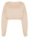 Saint Laurent Logo-embroidered Cropped Sweatshirt In Nude & Neutrals