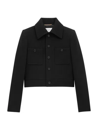 Saint Laurent Women's Cropped Jacket In Wool-blend Jersey In Black