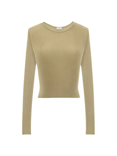 Saint Laurent Women's Cropped Top In Ribbed Knit In Vert Amande