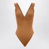 Saint Laurent Silk-blend Muslin Bodysuit In Brown