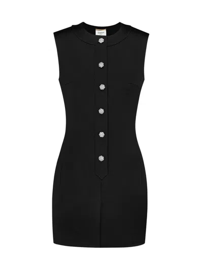 Saint Laurent Women's Crystal Button Mini Dress In Brocade In Black