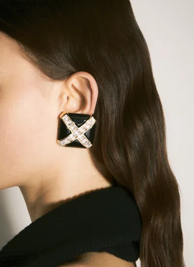 Saint Laurent Women Crystal Cross Earrings In Black