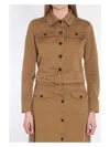 Saint Laurent Dark Beige Cropped Jacket With Belt Women In Brown