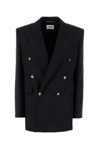Saint Laurent Women Dark Blue Wool Blazer
