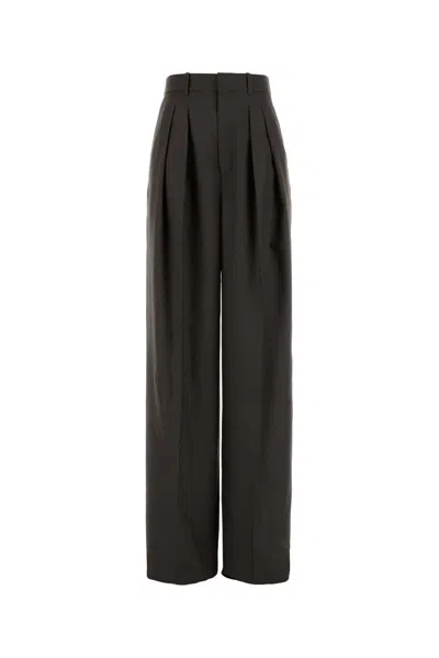 Saint Laurent Wool Trousers With High Waist And Wide Leg In Gray