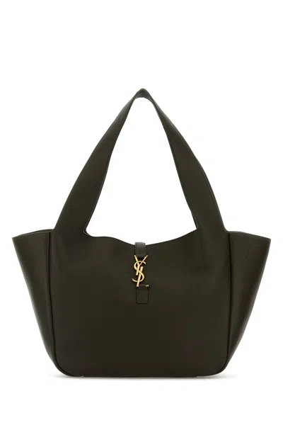Saint Laurent Women Dark Green Leather Le 5 Ã 7 Bea Shopping Bag