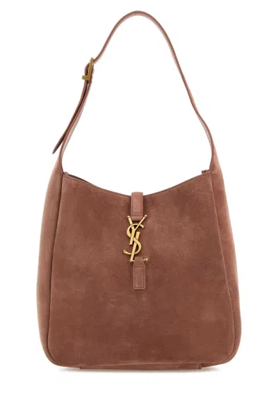 Saint Laurent Women Dark Pink Suede Small Le 5 Ã 7 Soft Shoulder Bag