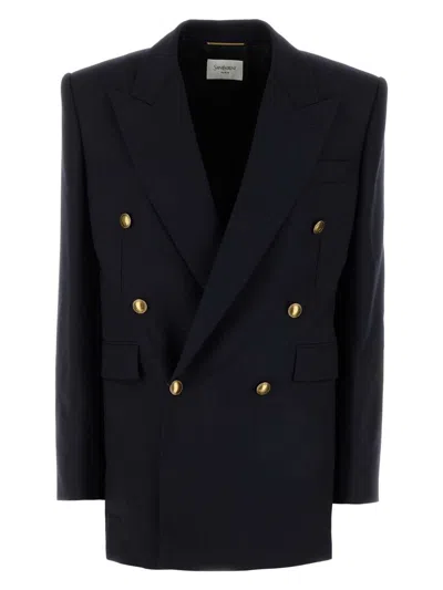 SAINT LAURENT WOMEN'S DARK WOOL BLAZER