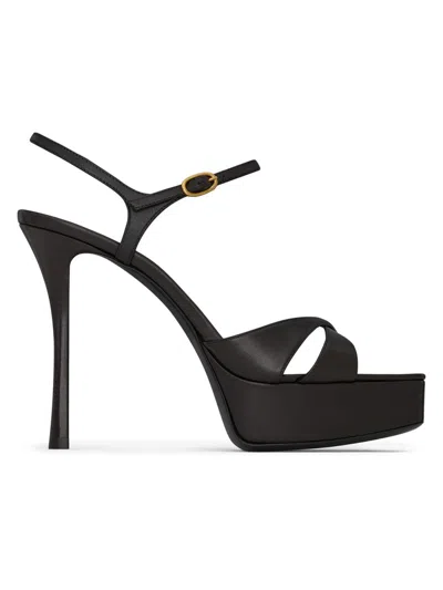 Saint Laurent Debbie Platform Sandals In Smooth Leather In Black