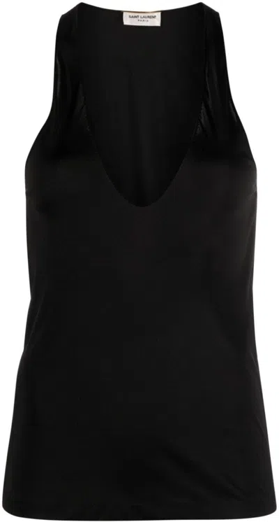 SAINT LAURENT WOMEN'S DEEP NECKLINE JERSEY TOP