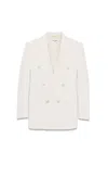 Saint Laurent Silk Tuxedo Jacket With Padded Shoulders In Shell