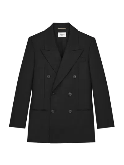 Saint Laurent Women's Double-breasted Jacket In Wool In Black