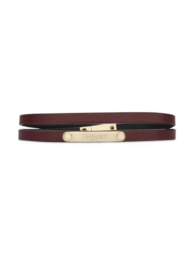 Saint Laurent Women's Double-wrap Bracelet In Leather And Metal In Neutral