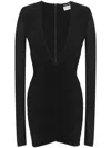 Saint Laurent Long Sleeve Mini Dress Black In Noir