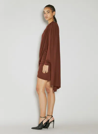 Saint Laurent Women Draped Wool Dress In Brown