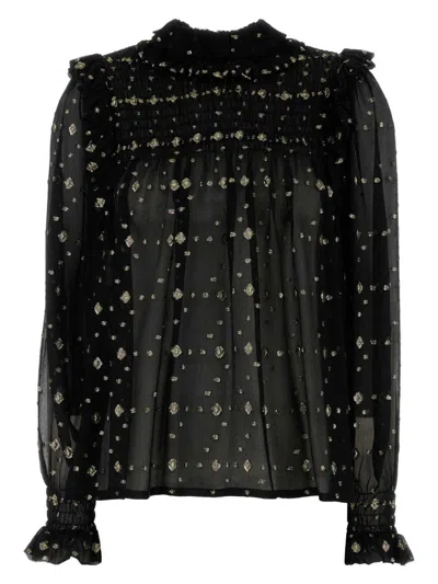 Saint Laurent Women's Embroidered Crepe Blouse Top