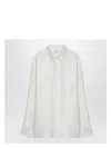 Saint Laurent Embroidered Satin Shirt In White