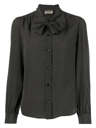SAINT LAURENT WOMEN'S EMBROIDERED SILK BLOUSE SHIRT