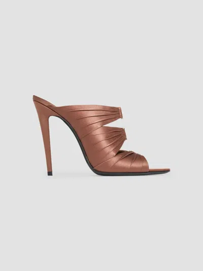 Saint Laurent Women's Emilie Mules In Satin Crepe In Manioc Brown