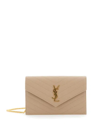 Saint Laurent Women 'envelope' Beige Crossbody Bag With Cassandre Logo On The Front In Leather Woman