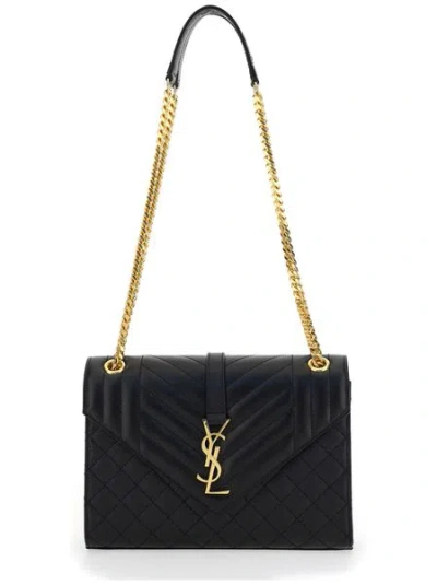Saint Laurent Envelope Medium Leather Shoulder Bag In Nero