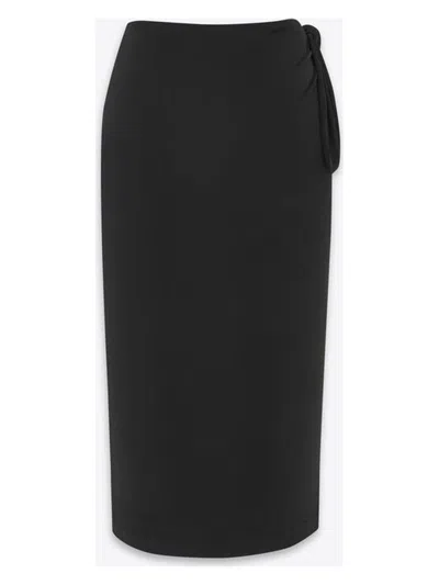 Saint Laurent Wrap Midi Pencil Skirt In Black