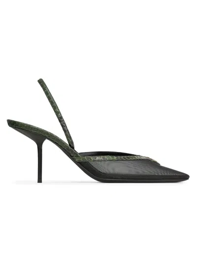 Saint Laurent 90mm Mesh And Python-embossed Leather Slingback Pumps In Multi