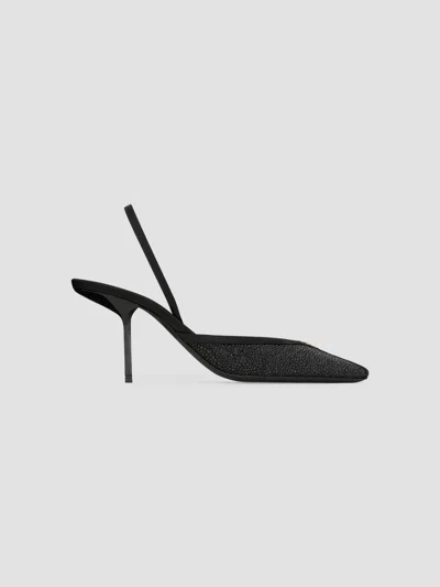 Saint Laurent Women's Folie Slingback Pumps In Satin, Mesh, And Crystals In Black