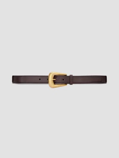 Saint Laurent Women's Folk Buckle Belt In Smooth Leather In Brown