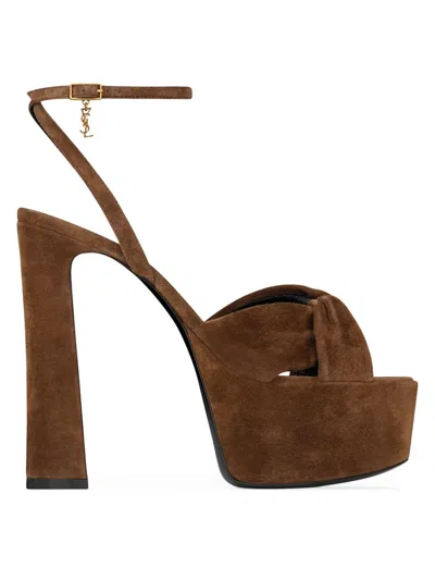 Saint Laurent Women's Franciane Platform Sandals In Suede In Brown