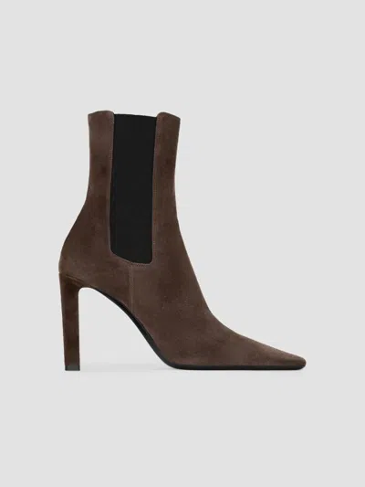 Saint Laurent Women's Francoise Chelsea Boots In Suede In Dark Chocolate