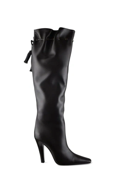 Saint Laurent Women Gathered Boots In Brown
