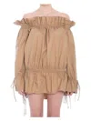 Saint Laurent Paris Women Cotton Serge Gathered Mini Dress In Nude & Neutrals